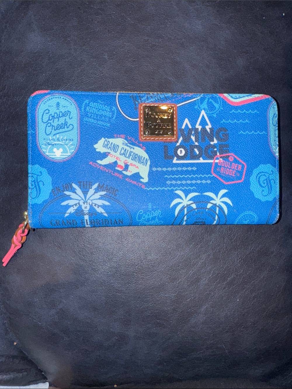 Dooney & Bourke Blue Disney Vacation Club Hotel Names Zippered Wallet